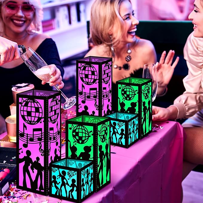 Rossesay 24 Pcs Disco Centerpieces for Table 3 Size 70s Disco Ball Dancer Paper Lantern Boxes Let's Boogie Table Ideas Decorations for 70s 80s Music Themed Party Decor Birthday Decorations