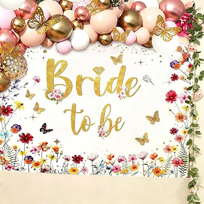 Bride to Be Backdrop Wildflower Bridal Shower Decorations Spring Floral Wedding Bachelorette Party Decor Wildflower Love is in Bloom Bridal Shower Party Supplies