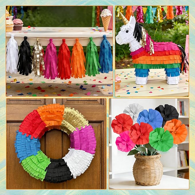 Oubest Colorful Crepe Paper Streamers Party Decorations, 2.2" x 82ft Each Party Streamers for Birthday, Baby Shower, Wedding, Bachelorette Party, Graduation, Anniversary, Halloween and Christmas Decor