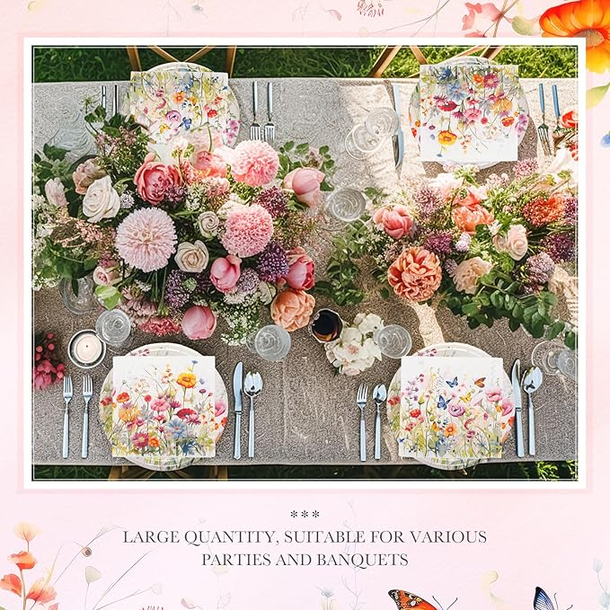 Zhehao 120 Pcs Wildflower Dessert Plates Flower 7 Inch Disposable Paper Plates and Napkins Bulk Floral Birthday Party Decorations Wedding Party Supplies