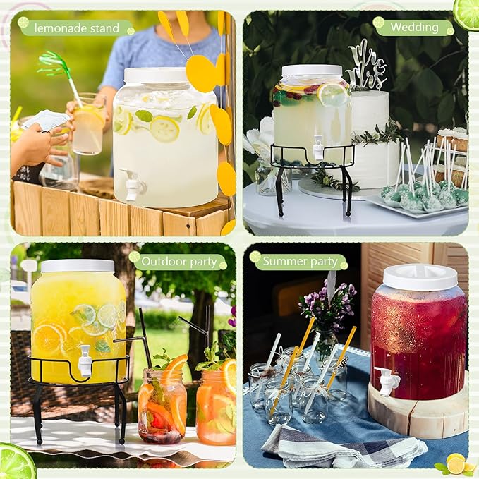 Tanlade 2 Pack 2 Gallon Plastic Drink Dispenser with Stand Beverage Dispenser with Sturdy Metal Base Juice Dispensers Drink Jar with Spigot for Weddings Parties Lemonade Tea Countertop