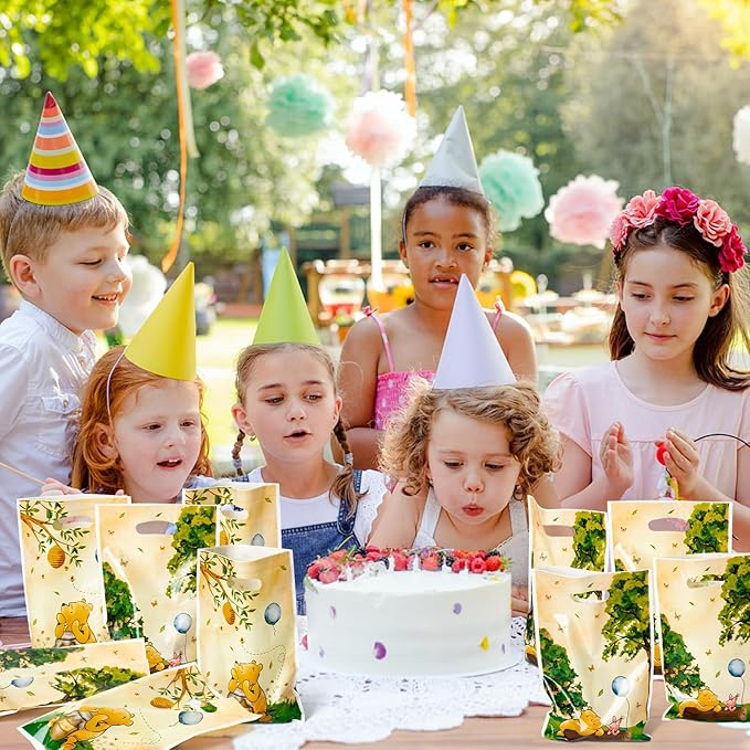 Cute Winnie Party Favor Bags - 50PCS Vintage Winnie Plastic Gift Bags with Handle Cute Winnie Baby Shower Party Favors Gift Bag Winnie Themed Birthday Parties Candy Decoration Bags