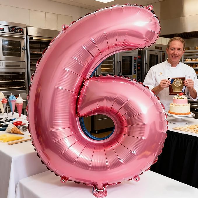 Pink Number 6 Balloons 40 Inch Giant Number Hot Pink 6 Foil Mylar Balloons for 6th Birthday Anniversary Events Party Decorations