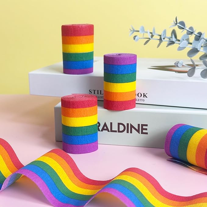 8 Rolls Crepe Paper Streamers, Rainbow Streamers Party Decorations for Birthday Baby Shower Bridal Shower Wedding Party Easter St Patrick's Day Pride Month