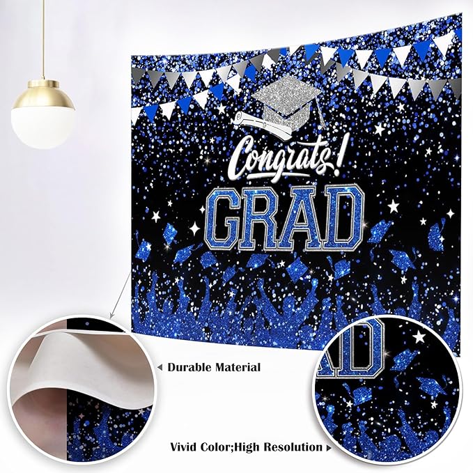 Mocsicka Graduation Party Decorations 2026 Congrats Grad Backdrops for Photography Bachelor Cap Congratulations Grad Photo Backdrop Graduation Prom Party Supplie