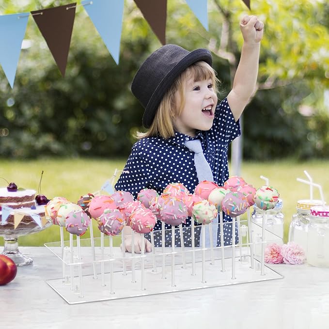 2 Pcs Cake Pop Stand, 21 Holes Cake Pop Holder with 300 Pcs Accessories, 2 Tier Clear Square Lollipop Holder for Birthday, Wedding, Party, Halloween, Candy Decorative