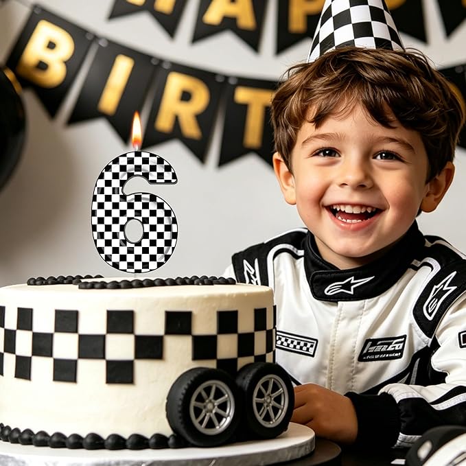 PHD CAKE 2.76 Inch Number 4 Racing Birthday Candles, Cool Racing Themed Number Candles, Cake Number Candles, Party Celebration, Style Candle