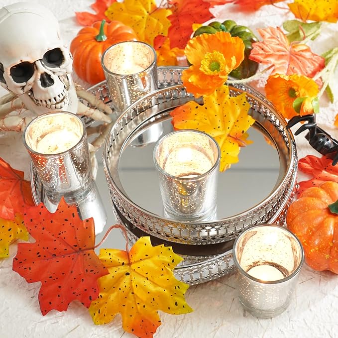 Homemory 36 Pcs Silver Votive Candle Holders, Mercury Glass Candle Holder, Tealight Candle Holders for Table Centerpieces, Baby Shower, Party, Anniversary, Wedding, Home Decor, Halloween, Christmas