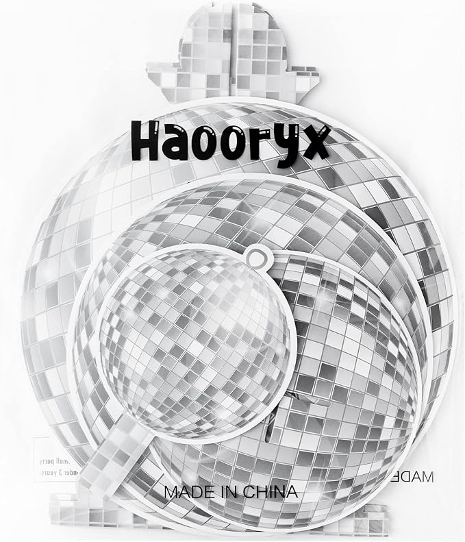 Haooryx Disco Cupcake Stand Decoration - 3-Tier Silver Glitter Disco Ball Cardboard Cupcake Stand Dessert Holder for Theme Birthday Party Decor Baby Shower Bachelorette Party Table Decor Supply