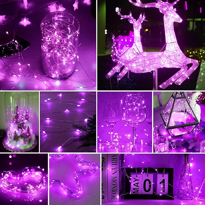 pozzolanas 50 Pack Pink Battery Operated String Lights - 7ft Waterproof Fairy Lights with 20 LEDs for Home, Mason Jar, Party, Wedding, Halloween, Christmas Decorations