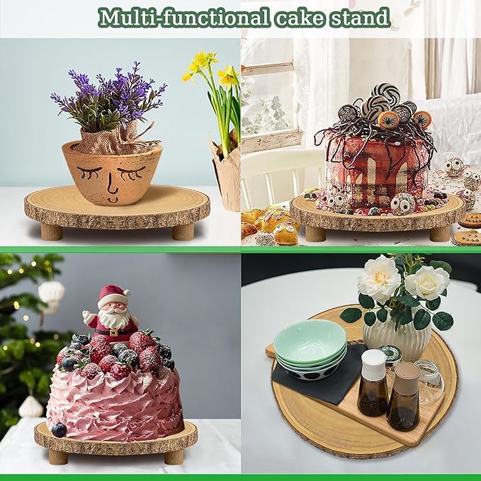 KOUROU Cake Stand Natural Wood Cake Stand with Legs, 11.5-13 Inches Dessert Accessories Cake Rustic Stand,Central Decoration for Festival Party/Baby Party/Wedding/Birthday/Natural Simple Parties