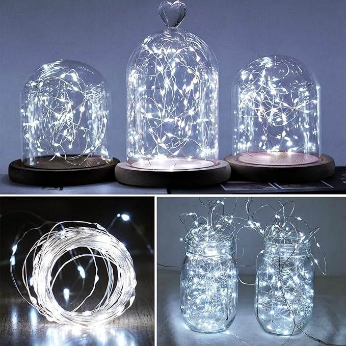 SmilingTown Battery Operated Fairy String Lights 24 Pack 20 LED 7.2ft Starry Firefly Copper Wire for Wedding Party Table Centerpiece Halloween Christmas Decorations (Cool White)