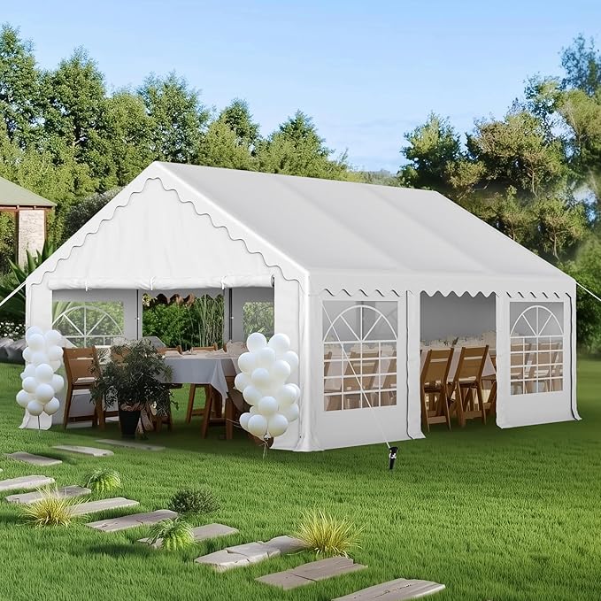 PHI VILLA 16x20 Outdoor Heavy Duty Party Tent, Large Party Canopy Wedding Event Tent with Removable Sidewalls & 3 Storage Bags for Patio Outdoor Garden Events, White