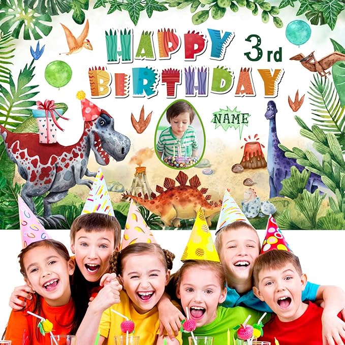 Custom Dinosaur Birthday Party Supplies,Personalization Dinosaur Decorations Banner for Birthday Party