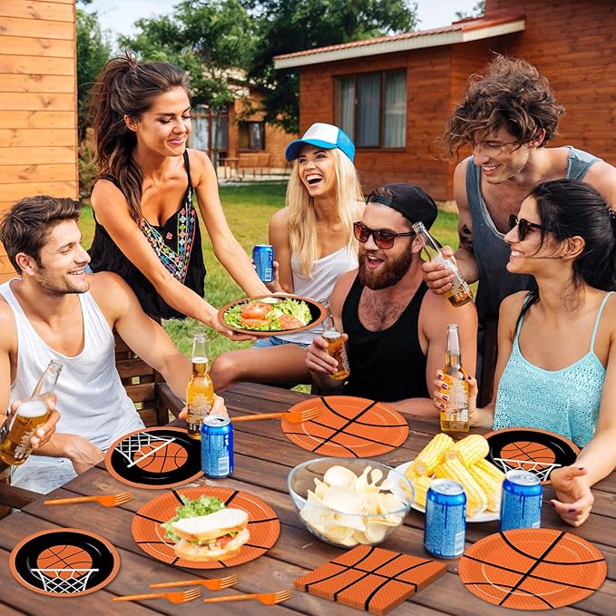 100 Pcs Basketball Party Plates and Napkins Set Basketball Birthday Party Decorations Sports Party Supplies Basketball Tableware Basketball Party Favors for Boy Birthday Party Decorations Serves 25