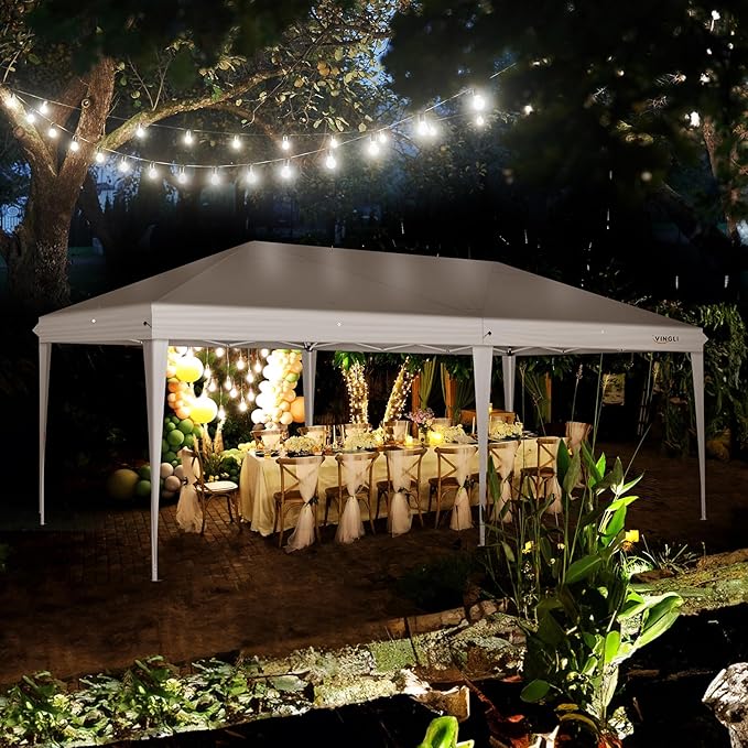 VINGLI 10x20 Pop Up Canopy Tent with Sidewalls, Outdoor Gazebo Canopy Tent, Patio Event Tents Outdoor Event Shelter for Parties (White)