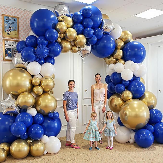 412Pcs Royal Blue and Gold Balloons Arch Garland Kit,5 10 12 18 inch blue and gold balloons for Anniversary Wedding New Year Birthday Party Decorations