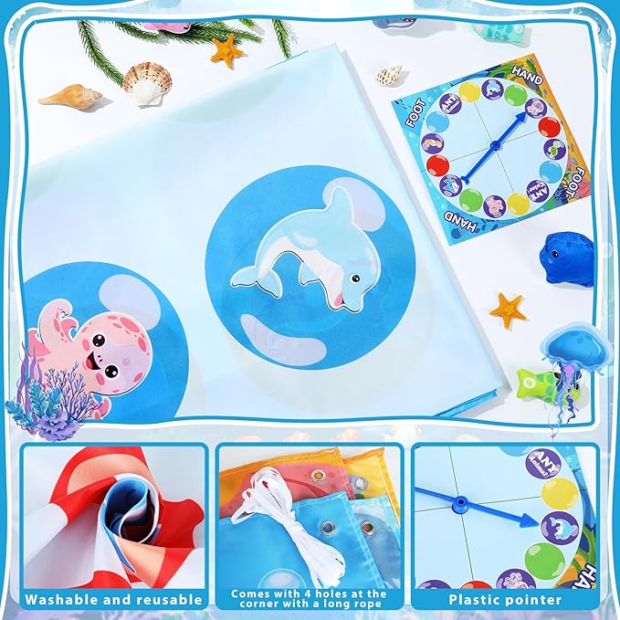 Giant Floor Games - Summer Ocean Pose Balance Game, Under The Sea Party, Indoor Outdoor Interactive Game for Adults - Promotes Physical Activity, Family Board Mat for Lawn Yard Camping