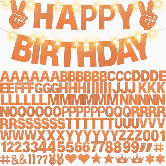 175Pcs DIY Glitter Customizable Banner Kit Custom Banners DIY Happy Birthday Letter Banners Personalized Banner Decor for Easter Day Christmas Baby Shower Birthday Party Decorations(Glitter Orange)