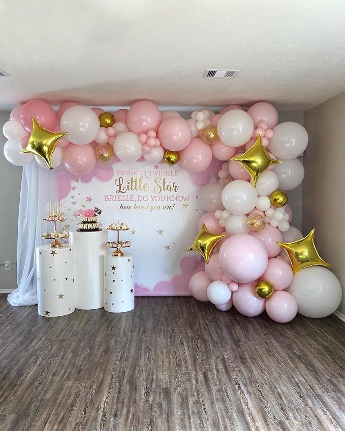 Pink and White Balloon Arch Kit, 121PCS Pink and Gold Balloon Garland Pastal Pink White Gold Confetti Balloons for Girls Birthday Baby Shower Wedding Bridal Shower Party Decorations