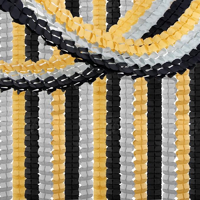 Black-Gold Silver Party-Decorations Streamers Garland - 157Ft Graduation Four-Leaf Clover Hanging Banner,Retirement Men Boys Birthday Wedding Baby Bridal Shower New Years Supplies Decor Hugtmr