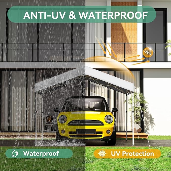 COBIZI 10x10 Pop Up Canopy with One Button Push Center Lock,Ez Up Portable Carport Without sidewall,Waterproof UV50+ Outdoor Party Commercial Carport Canopy with Carry Bag(10 x 10 ft White)