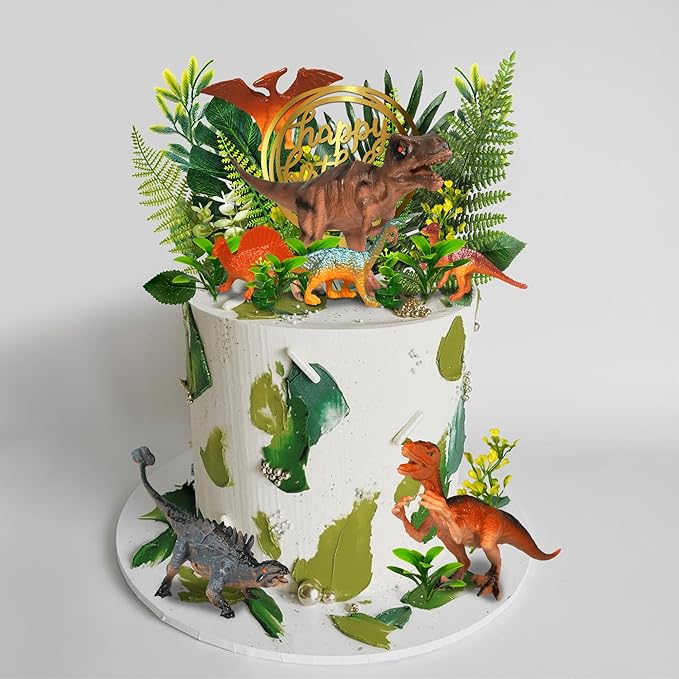 Dinosaur Cake Toppers Artificial Plants Grass Cake Decorations for Dinosaur Theme Jungle Birthday Supplies (Style 2)