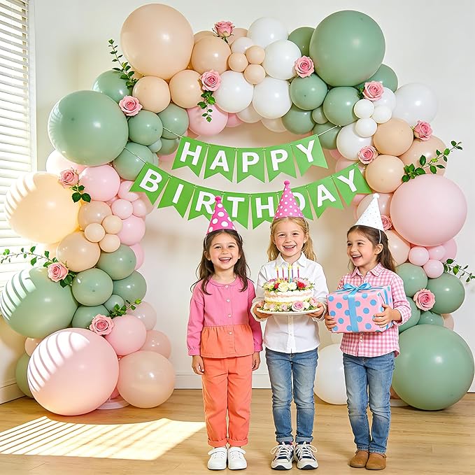 Sage Green Pink Balloons,50Pcs 12 Inch Pastel Light Pink Dusty Sage Green Nude Sand White Boho Balloons for Baby Shower Birthday Bridal Shower Wedding Tea Party Decorations
