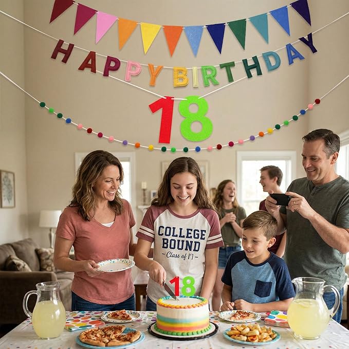 Happy Birthday Banner Pre Strung Felt Decorations Reusable Party Garland Set Rainbow Birthday Supplies With Ball Garland And Pennant Flag For Girls Boys Women Men Photo Prop Room Decor Rainbow