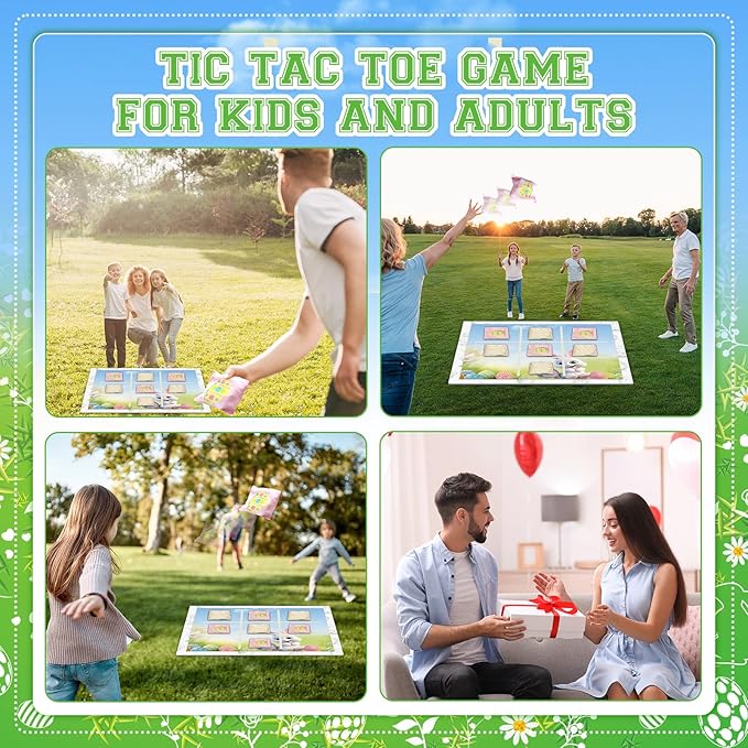 3 x 3 Ft Outdoor Giant Tic Tac Toe Bean Bag Toss Games for Kids Adults Family Bean Bag Toss Game Felt Board with 10 Bean Bags Outdoor Camping Backyard Lawn Games Gift