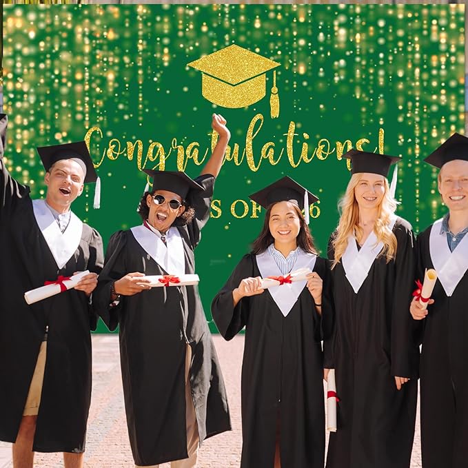 Mocsicka Class of 2026 Backdrop Green Gold Glitter Bokeh Graduation Party Background 2026 Congrats Grad Prom Party Cake Table Decoration Photo Booth Props (10x7ft)