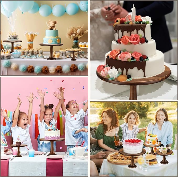Umigy Set of 6 Rustic Cake Stand, 8" 10" 12" Acacia Wooden Farmhouse Cake Stands Heavy Duty Cupcake Stands, Round Dessert Table Display Set for Wedding Baby Shower Birthday Party Christmas Celebration