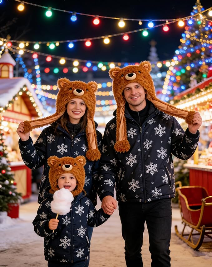 dressfan Plush Animal Hat with Ear Flaps,Novelty Christmas & Birthday Gifts for Adults & Children,One Size Fits All
