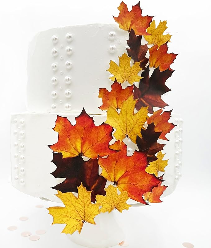 Edible Fall Leaves Assorted Set of 15 - Wafer Cake & Cupcake Toppers - edible fall leaves for cake decorating - fall cupcake toppers