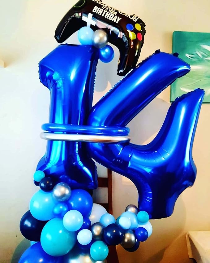 40 Inch Navy Blue 14 Number Balloons Giant Jumbo Huge 14 or 41 Foil Mylar Helium Number Digital Balloons Dark Blue Birthday Mylar Digital Balloons 14th Birthday Anniversary Events Party Decorations