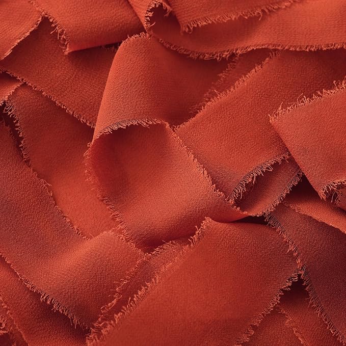 DORIS HOME Terracotta Chiffon Ribbon for Flower Bouquet, 1" x21Yd Fabric Ribbon for Gift Wrapping, Handmade Frayed Ribbon for Wedding Invitations/Christmas Decorations