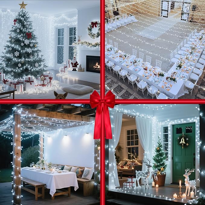 750 LED Christmas String Lights Outdoor, 240FT Twinkle Fairy Lights with Timer & Memory, 12 Modes Dimmable Waterproof Tree Light for House Patio Wedding Party Christmas Decororations, Cool White