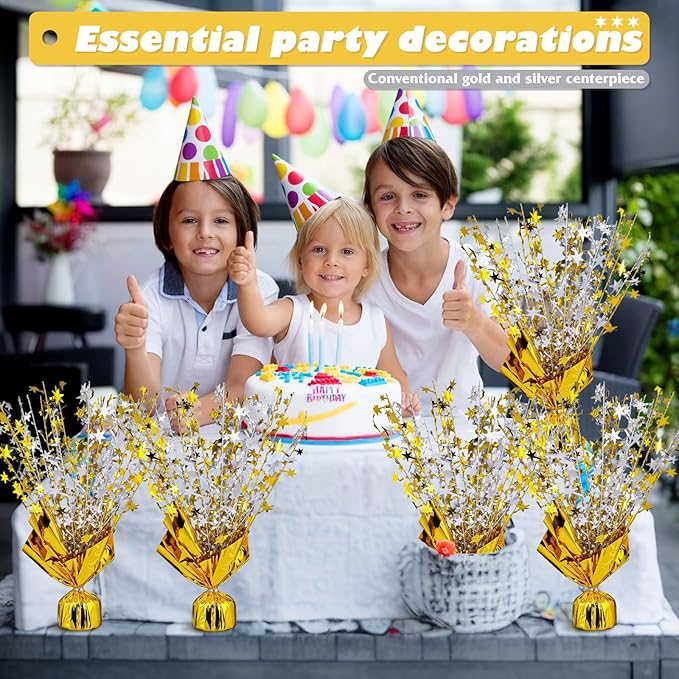 6 Pack Metallic Foil Spray Centerpiece Star Table Decoration Burst Table Centerpieces for Birthday Weddings Anniversaries Christmas New Year Holiday Party Supplies Decor (Gold Silver)