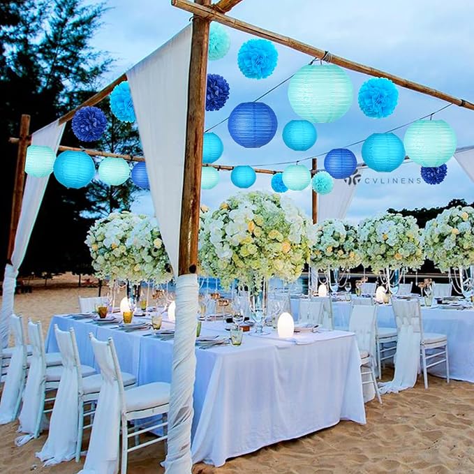KAXIXI 15 Pcs Navy Blue Party Decorations - Easy Assemble Tissue Paper Pom Poms & Honeycomb Balls for Graduation 2026, Baby Boy Shower, Nautical Ocean Theme & Birthday Decor