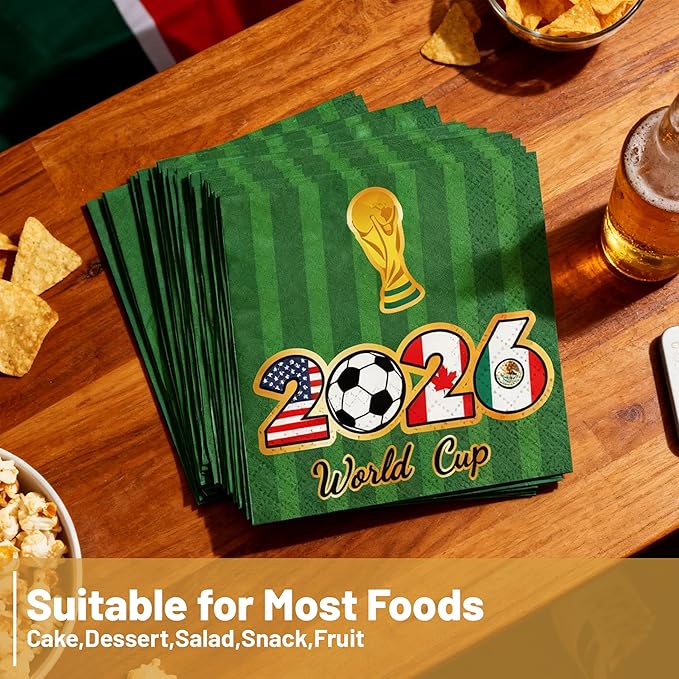 80 Pcs 2026 World Cup Napkins, 6.5" Soccer Party Napkins for Sports Theme Birthday Decorations, Disposable Paper Cocktail Napkins for Watch Parties