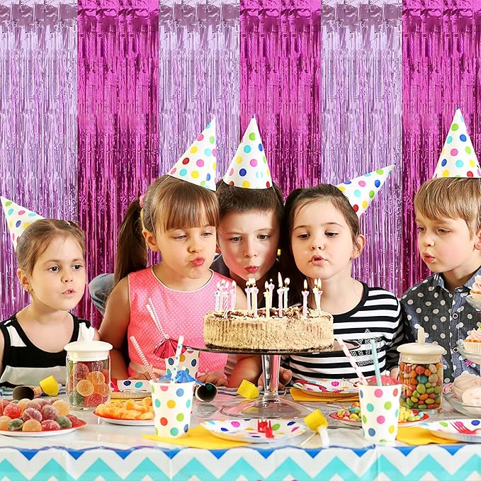 BEISHIDA 3Pcs Hot Pink Door Streamer Colorful Hot Pink Colour Scheme Backdrop Foil Fringe Tinsel Curtains Hot Girls Mean Girls Backdrops for Birthday Valentines's Day Decoration (3.28 ft x 6.56 ft)