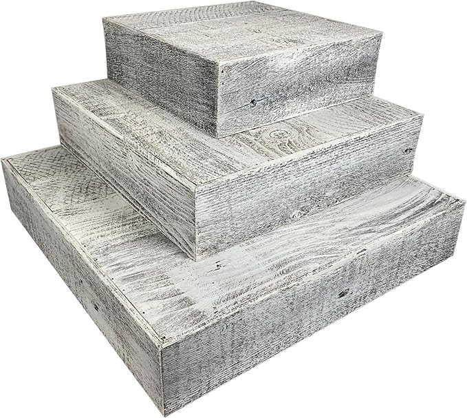 BARNWOODUSA Wood Cake Stand Set of 3 White Wash Rustic Wooden Wedding Dessert Stand Vintage Sturdy 100% Reclaimed Wood