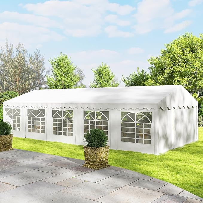 Outsunny 16.5' x 33' Party Tent, Heavy Duty Large Outdoor Canopy Tent Shelter with Removable Sidewalls, 10 Windows and 2 Doors, for Parties, Wedding, Events, BBQ Grill, White