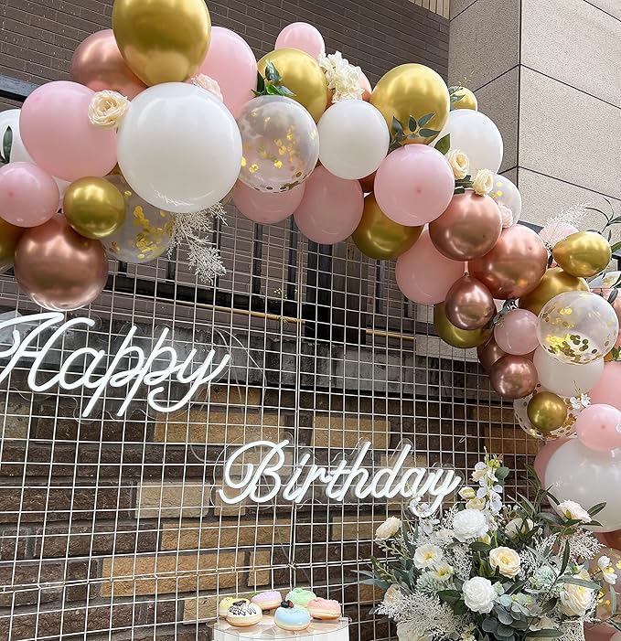 Rose Gold Pink White Balloon Garland Arch 160PCS Confetti Balloons Baby Shower Once Upon a Time Princess Birthday Fairytale Engagement Bridal Shower Party Decoration