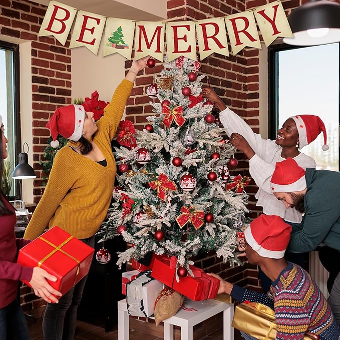 Christmas Decoration - Be Merry Xmas Banner Wall Hanging Holiday Decor for Fireplace, Wall or Outdoor - Christmas Party Supplies & Decor Banner for Home Office Room(Xmas Tree) - A01