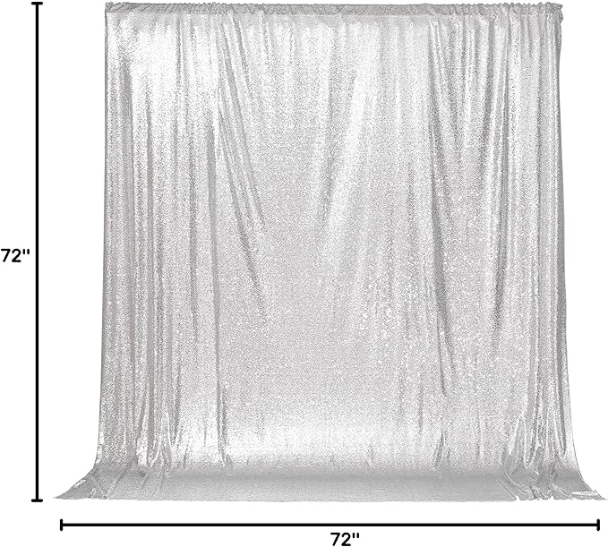 PartyDelight Silver Sequin Backdrop 6x6ft - High Density 3mm Shimmer Sequin Background with 4-Inch Rod Pocket, Sparkly Photography Curtain for Birthday, Disco, TikTok & Live Decor