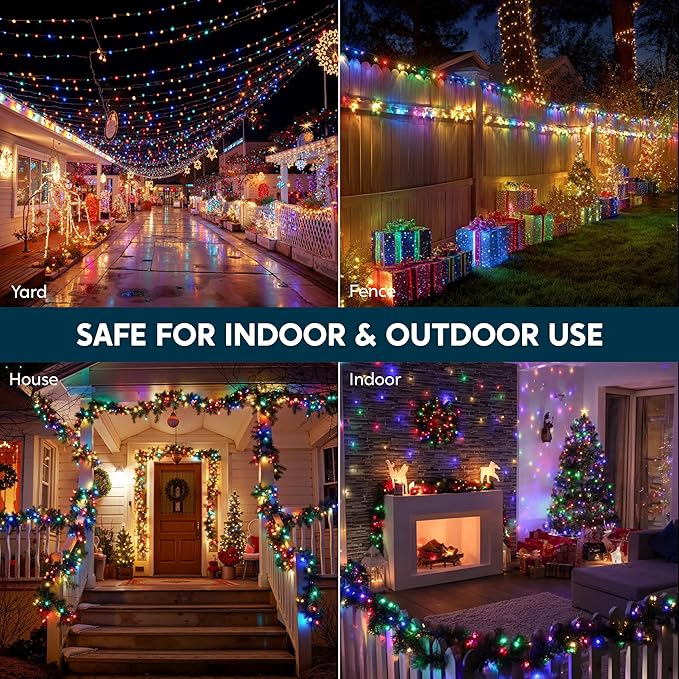 Joiedomi 1200 LED Christmas Lights Outdoor,394 FT Multicolor Christmas Tree Lights with 8 Modes Timer, PVC Clear Wire String Lights with Reel for Indoor Outdoor Holiday Xmas Eve Night Decoration