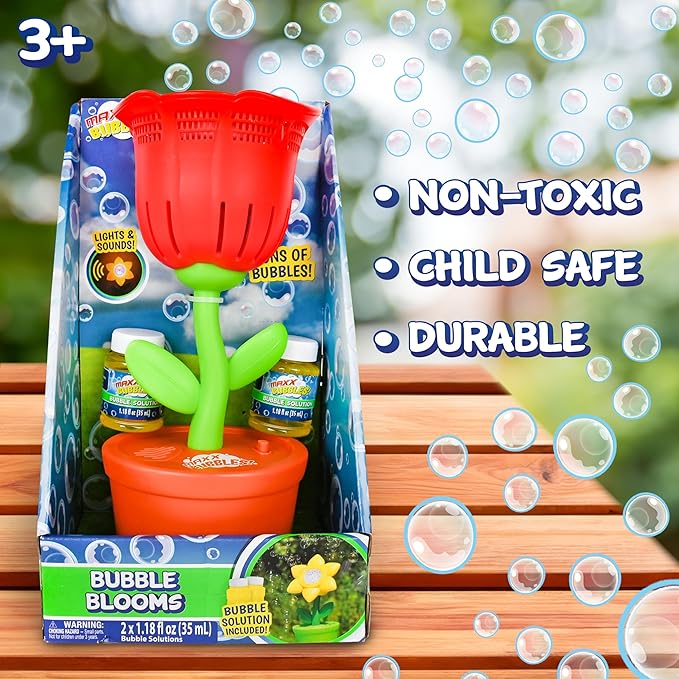6 Flower Bubble Machines with 12 Bottles Refill Solution, Bubble Maker Party Pack, Flower Bubble Blowers with Music for Kids, Summer Outdoor Garden Bubble Toy, Spring Party Decoration, Garden Gift