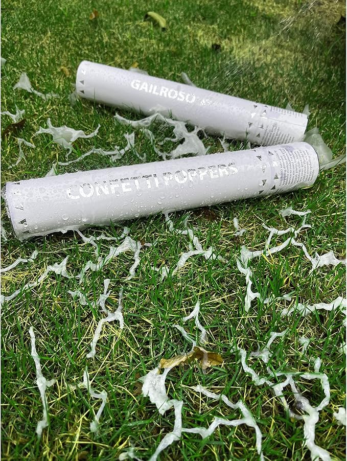 White Confetti Poppers,Rice Paper Water Soluble Cannon for Wedding,Biodegradable Confetti Poppers Air Powered For Engagement,Wedding,Birthday,Celebrations and New Years Eve(White 6pack)