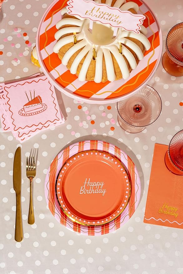 Pink/Red Blue Distressed Stripe Melamine Cake Stand for Celebrations Tiered Dessert Display at Birthdays, Weddings & All Gatherings – Stylish Presentation In Every Occasions